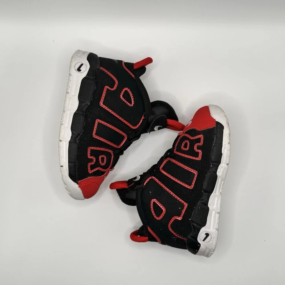 Nike Black Red Athletic Air‎ More Uptempo Boys Shoes Sneakers Size 6C Sports